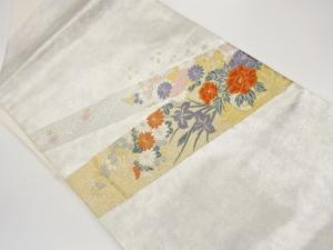 変わり横段に草花模様織出し名古屋帯